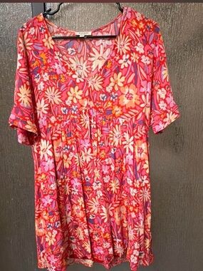 ANDREE BY UNIT Pink Floral V-Neck Tunic